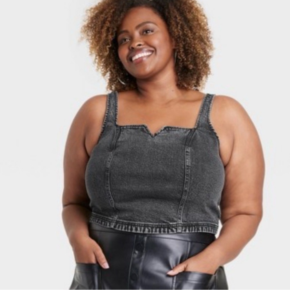 Ava & Viv Charcoal Washed Denim Crop Top